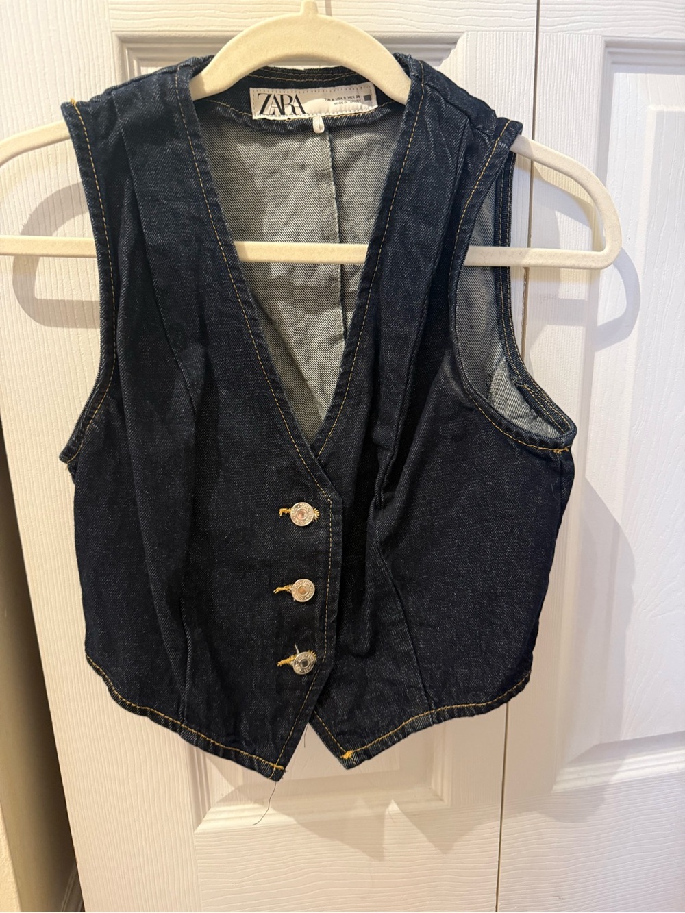 ZARA Dark Blue Denim Vest with Gold Buttons